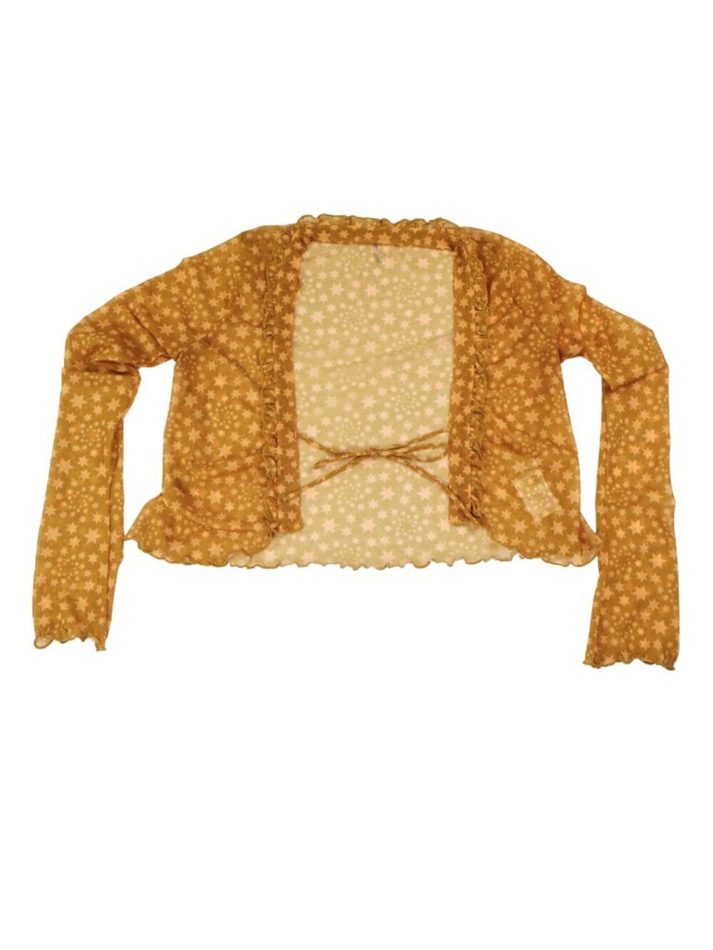 Free People Star Print Mesh Tie Front Ruffle Cardigan XS Boho Y2K